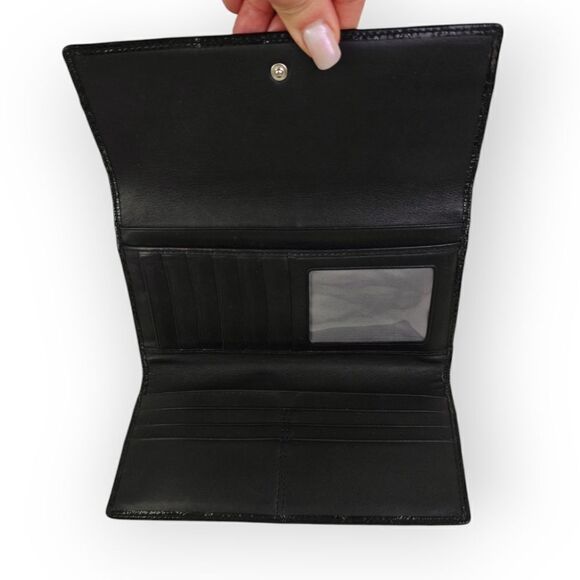 VTG COACH CC SIGNATURE CANVAS BLACK GENUINE LEATHER WALLET PURSE CLUTCH - Picture 4 of 7